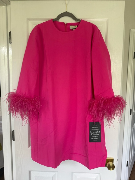 Tuckernuck Dresses & Skirts - Tuckernuck Hot Pink Mod Ellie Dress Long Sleeve Shift Dress with Feather Cuffs